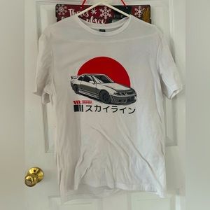White and Red SHEIN “SKYLINE GTR” Shortsleeve Car Tshirt